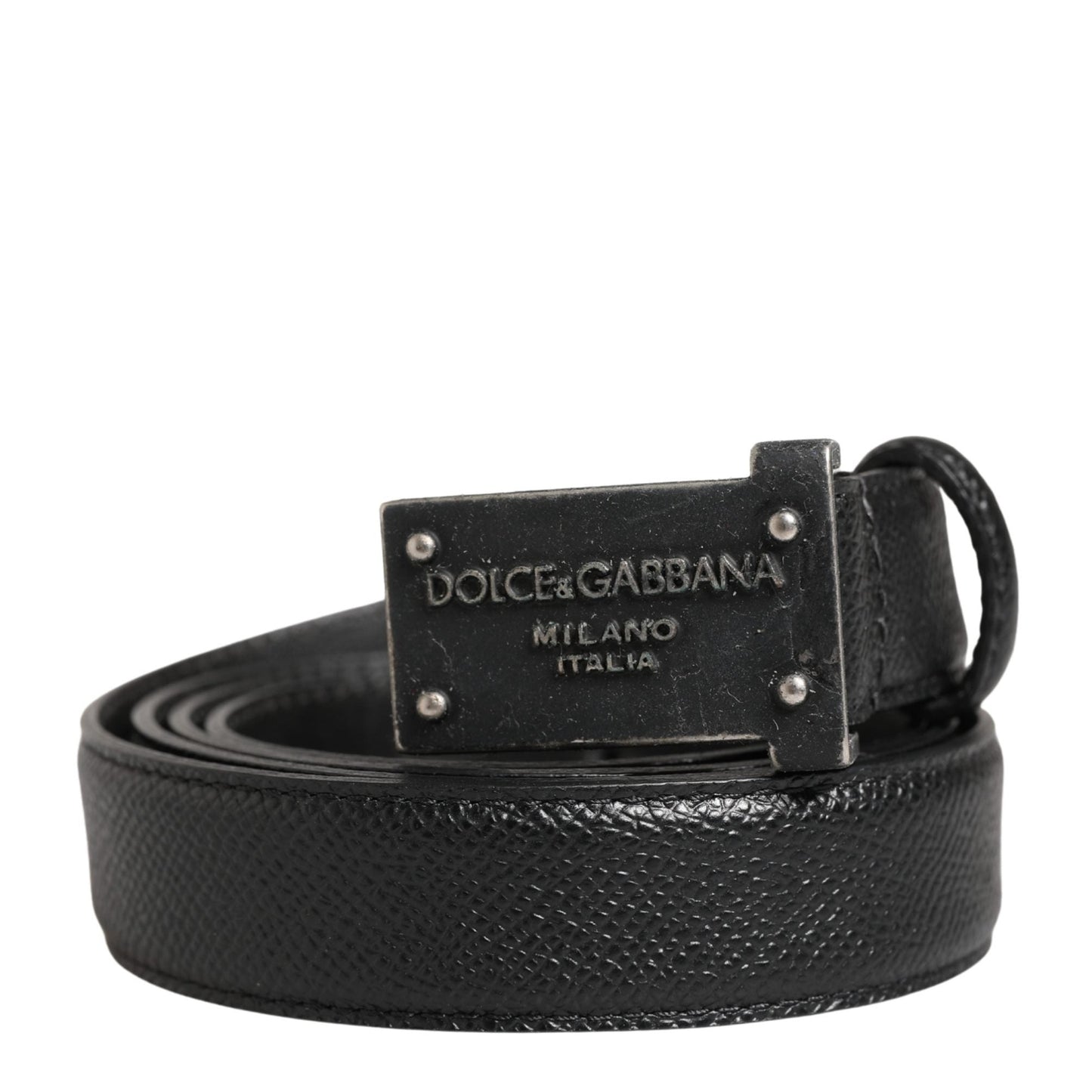Dolce & Gabbana Men Black Calf Leather Logo Metal Buckle Belt