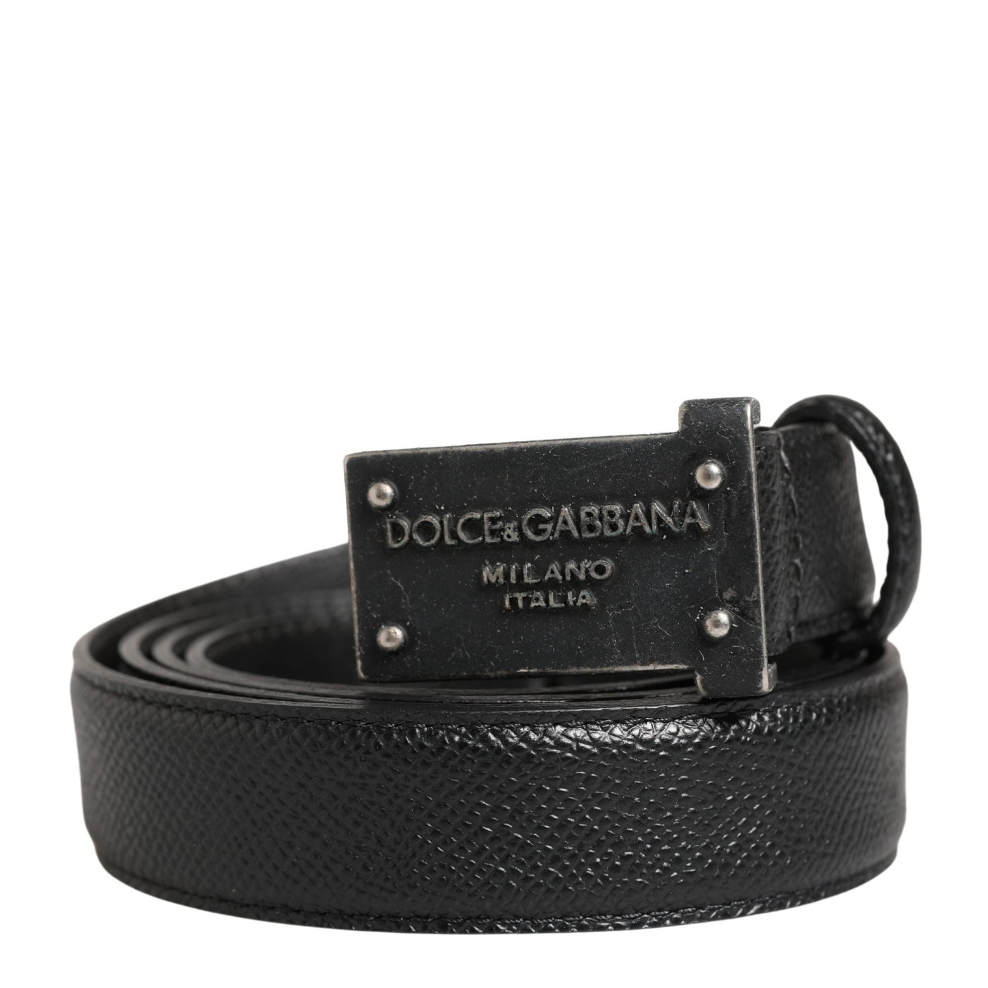 Dolce & Gabbana Men Black Calf Leather Logo Metal Buckle Belt