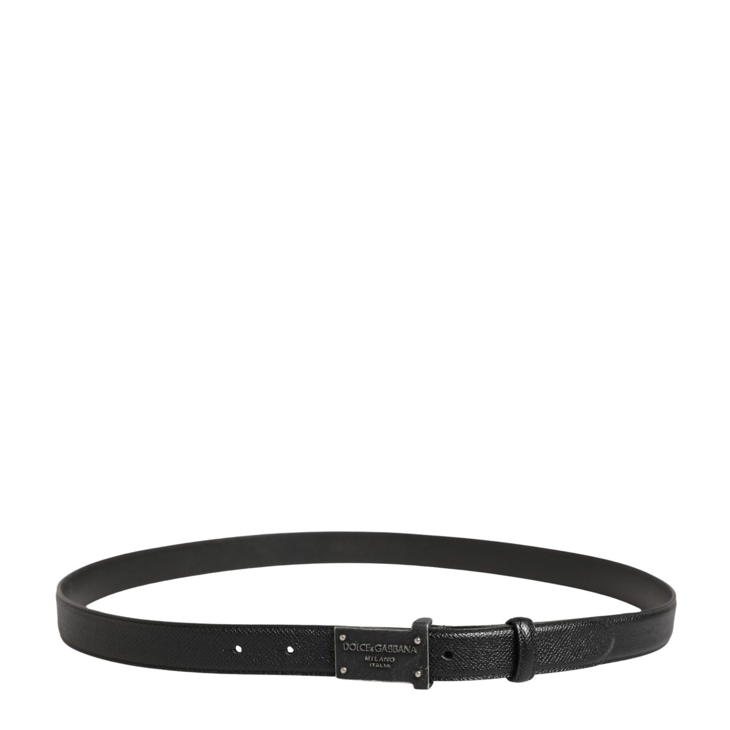 Dolce & Gabbana Men Black Calf Leather Logo Metal Buckle Belt