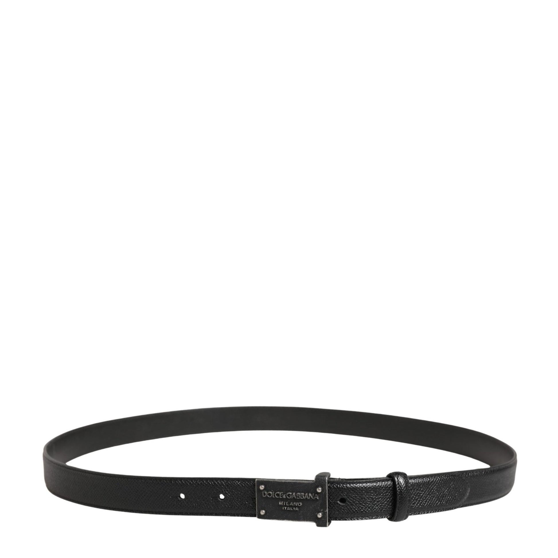 Dolce & Gabbana Men Black Calf Leather Logo Metal Buckle Belt