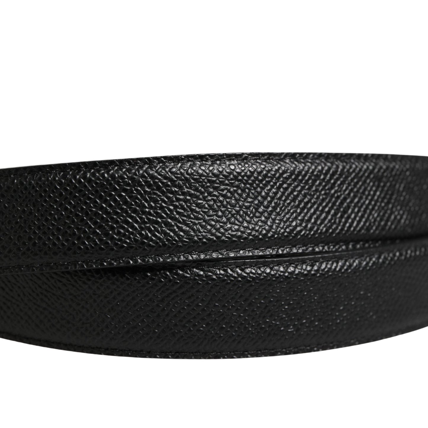 Dolce & Gabbana Men Black Calf Leather Logo Metal Buckle Belt