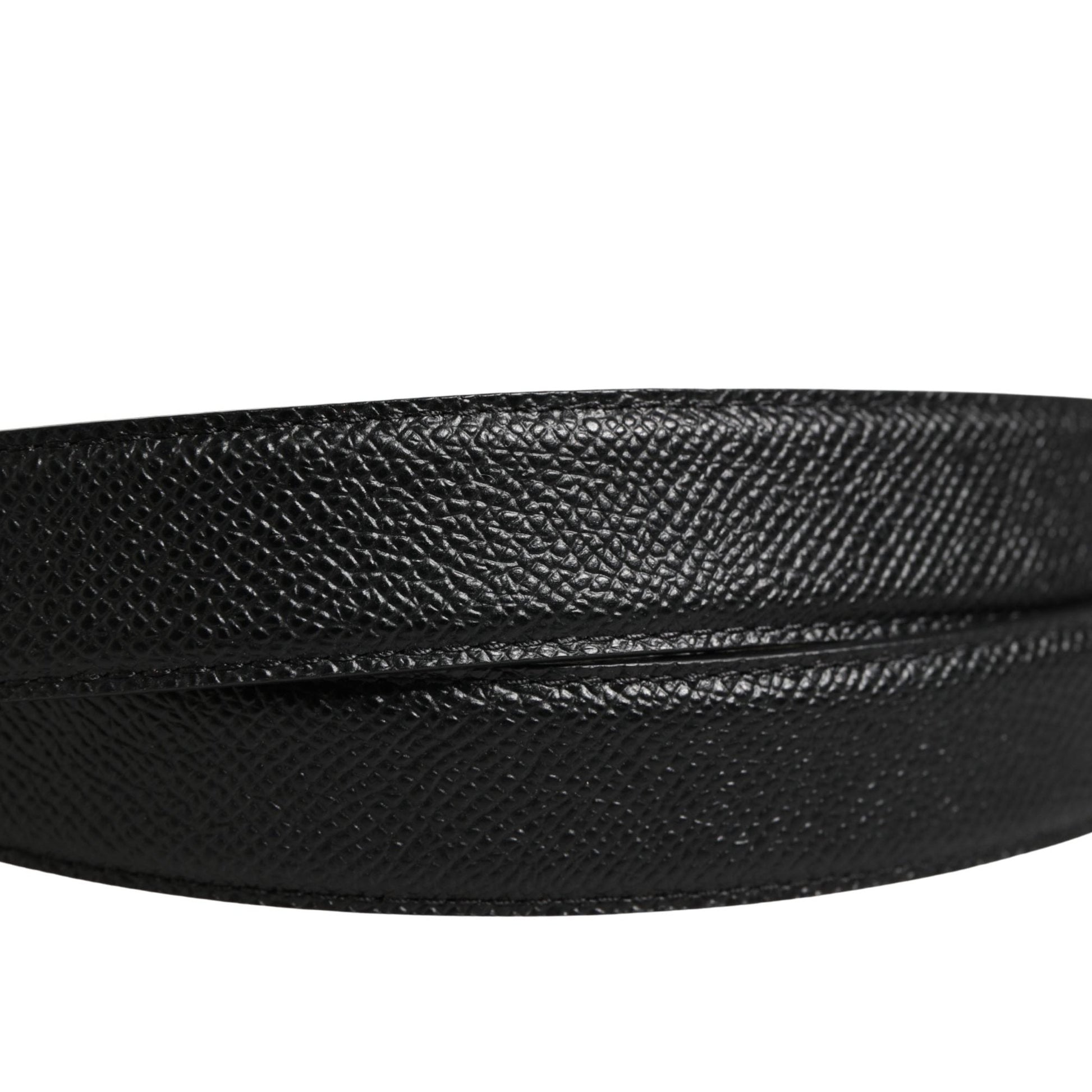 Dolce & Gabbana Men Black Calf Leather Logo Metal Buckle Belt
