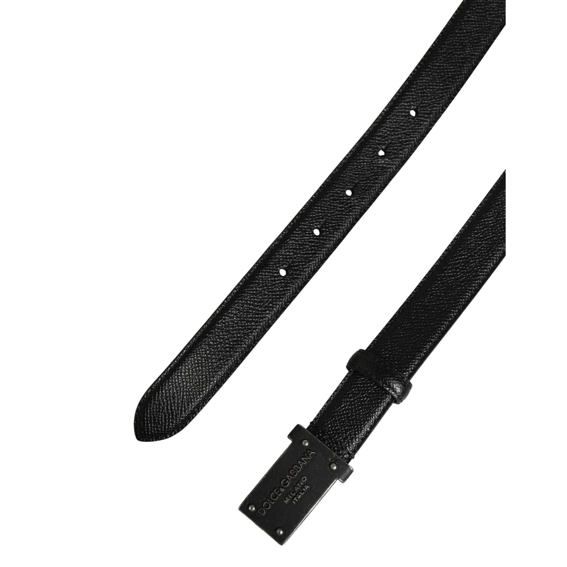 Dolce & Gabbana Men Black Calf Leather Logo Metal Buckle Belt