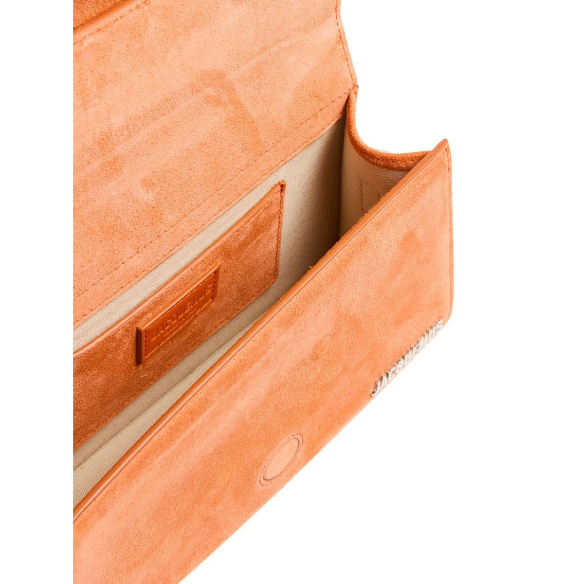 Jacquemus Terracotta Leather Le Grand Bambino Handbag with top handle and minimalist design on a plain background.