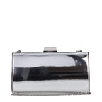 Jimmy Choo gray leather clutch bag with sleek design and subtle texture, perfect for elegant evening occasions.