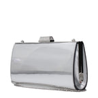 Jimmy Choo gray leather clutch bag with sleek design and subtle stitching, perfect for elegant evening wear.