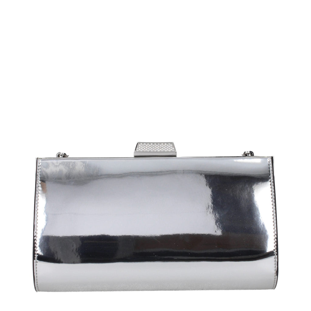 Jimmy Choo gray leather clutch bag with sleek design and subtle stitching, perfect for evening or formal occasions.