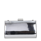 Jimmy Choo gray leather clutch bag with sleek design and subtle stitching, perfect for evening or formal occasions.