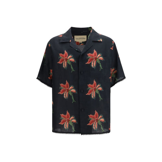 Valentino Garavani Black Linen Pattern Shirt Valentino Garavani