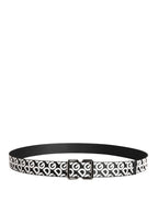 Dolce & Gabbana White Black Logo Leather Metal Buckle Belt Dolce & Gabbana
