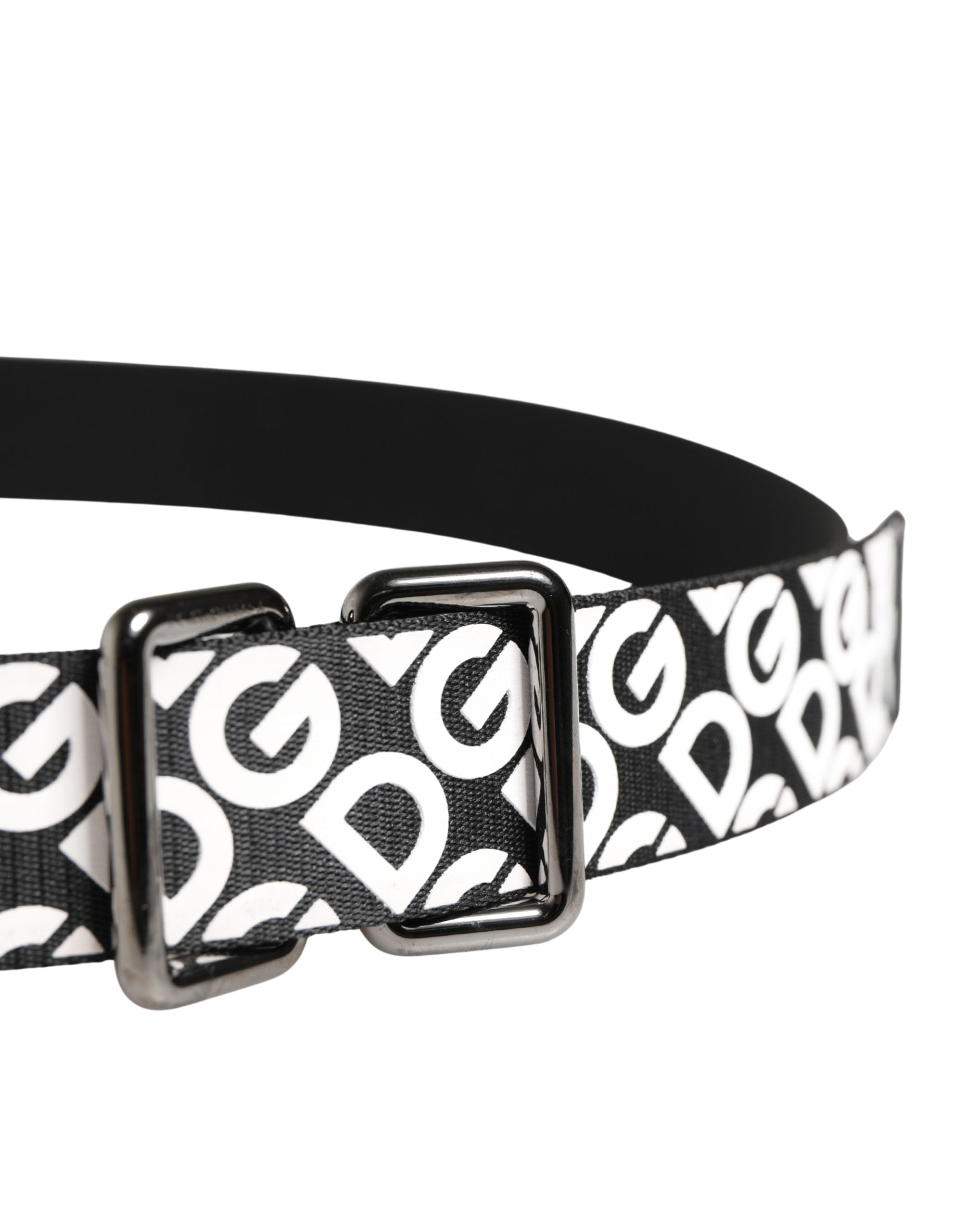 Dolce & Gabbana White Black Logo Leather Metal Buckle Belt Dolce & Gabbana