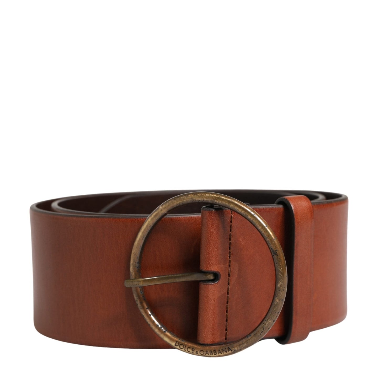 Dolce & Gabbana Men Brown Leather Wide Waist Metal Round Buckle Belt