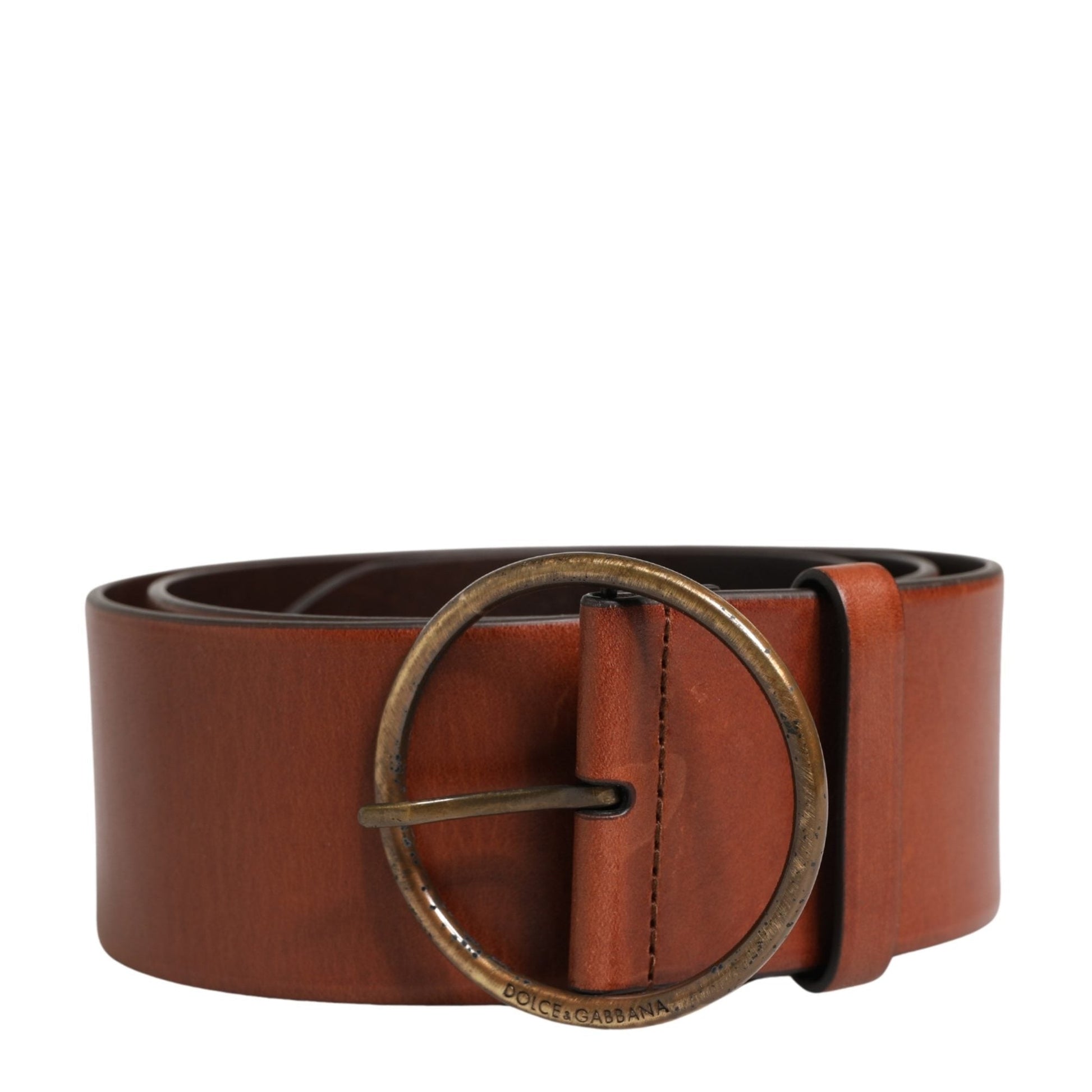 Dolce & Gabbana Men Brown Leather Wide Waist Metal Round Buckle Belt
