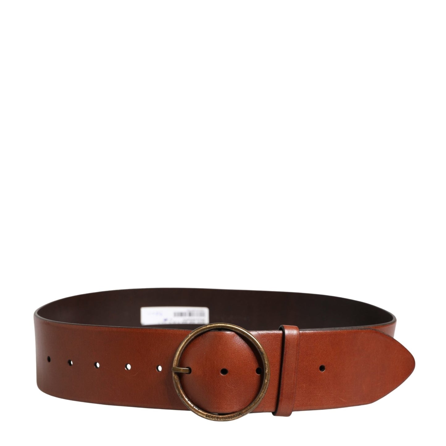Dolce & Gabbana Men Brown Leather Wide Waist Metal Round Buckle Belt