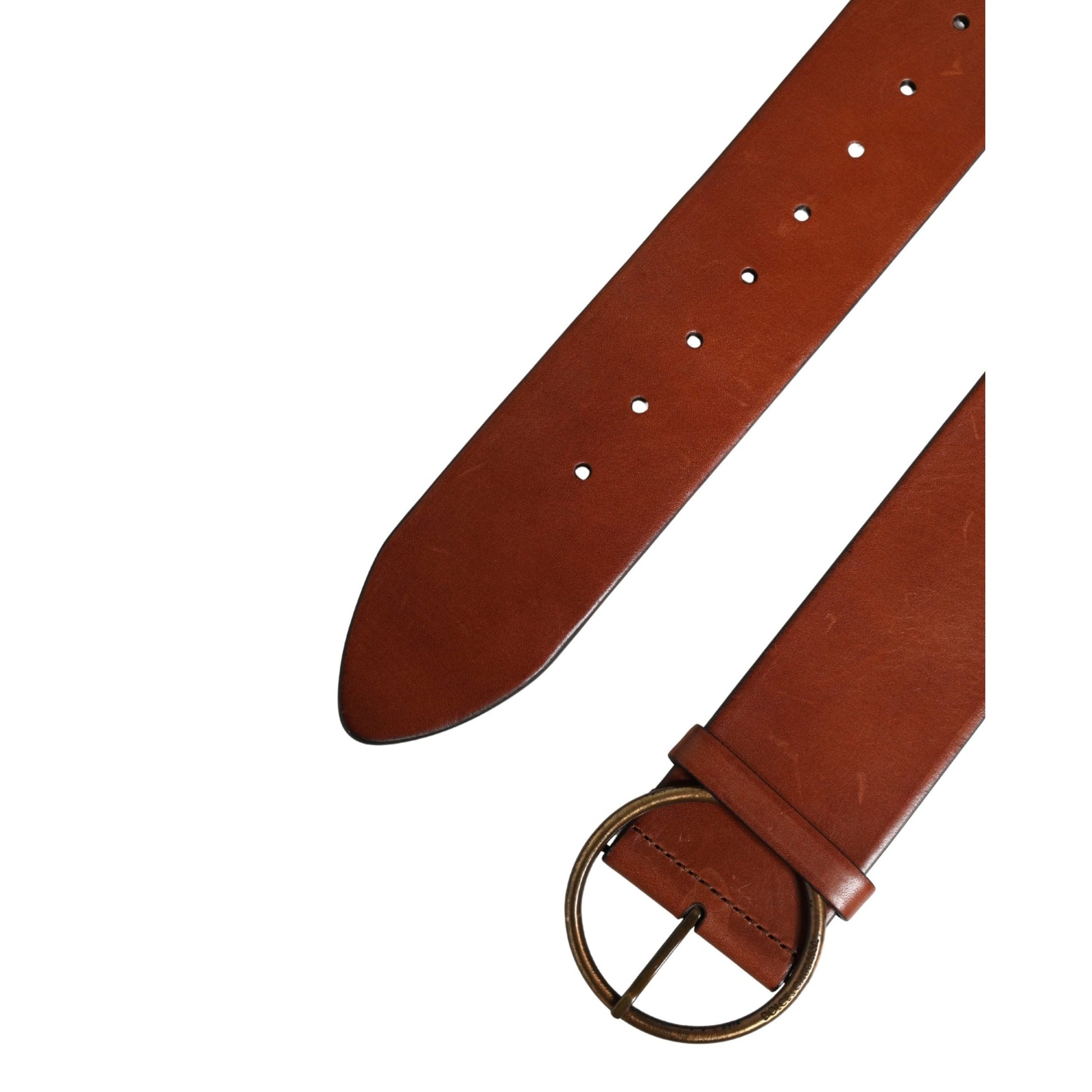 Dolce & Gabbana Men Brown Leather Wide Waist Metal Round Buckle Belt