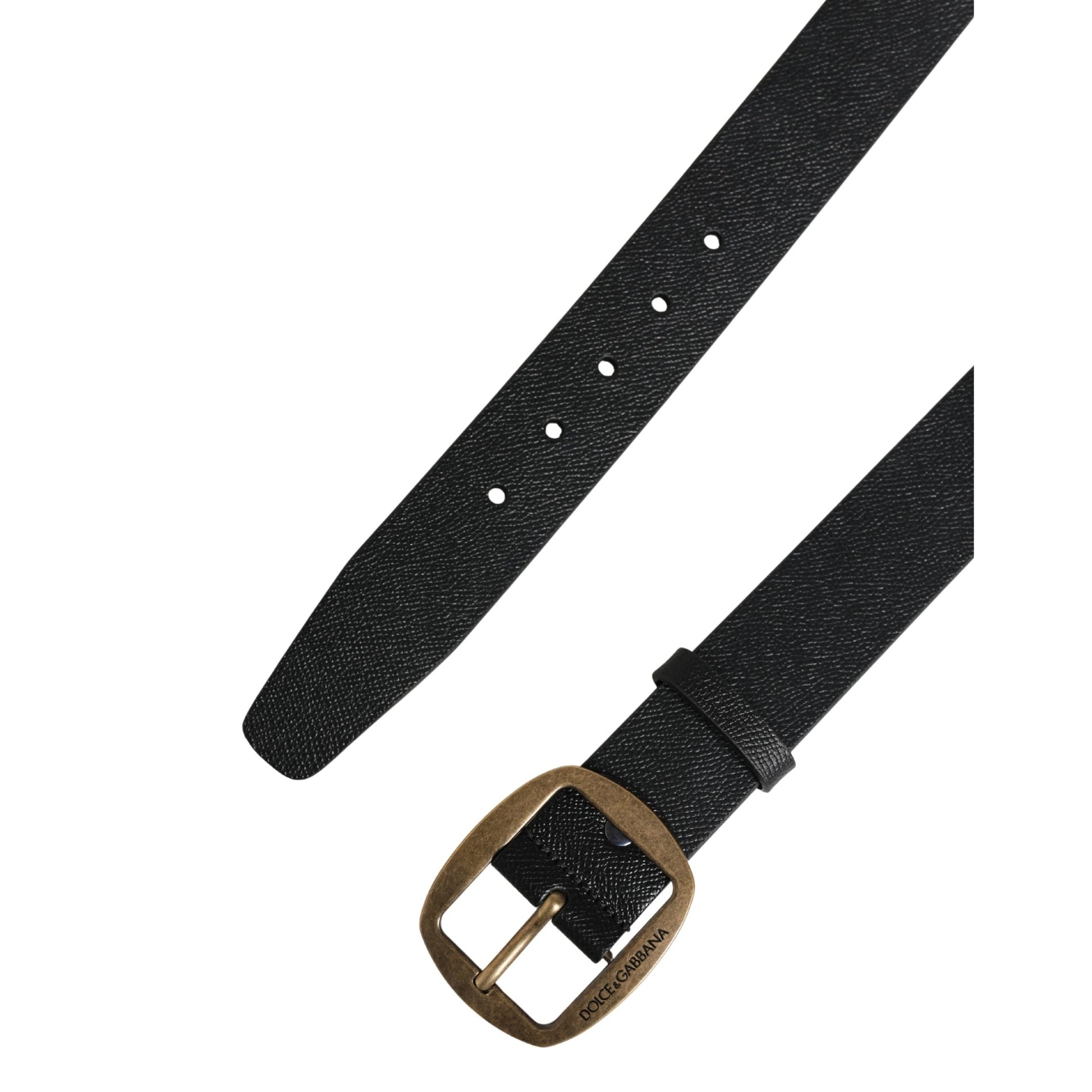 Dolce & Gabbana Men Black Classic Leather Metal Buckle Belt