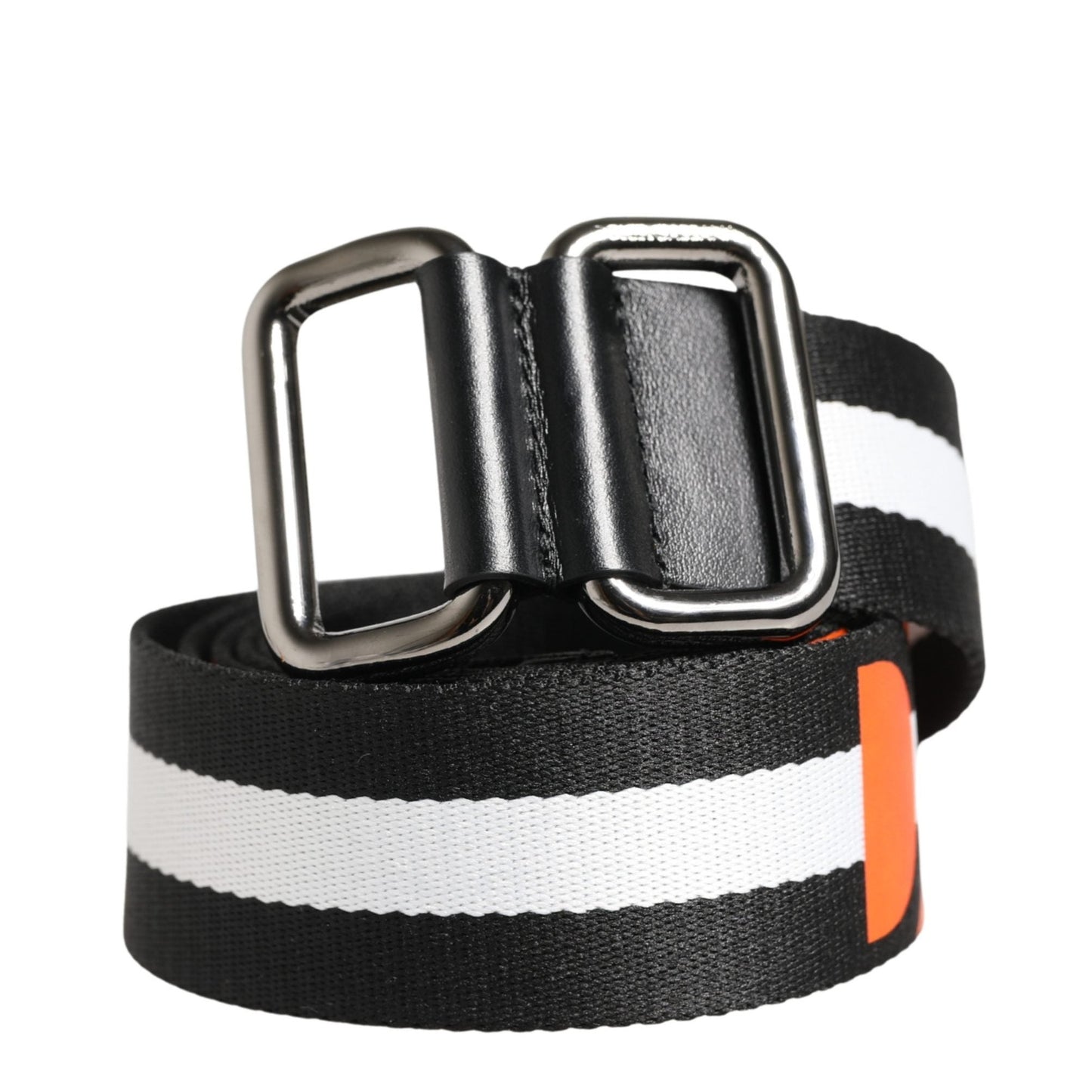 Dolce & Gabbana Men Black White Nylon Logo Metal Buckle Belt