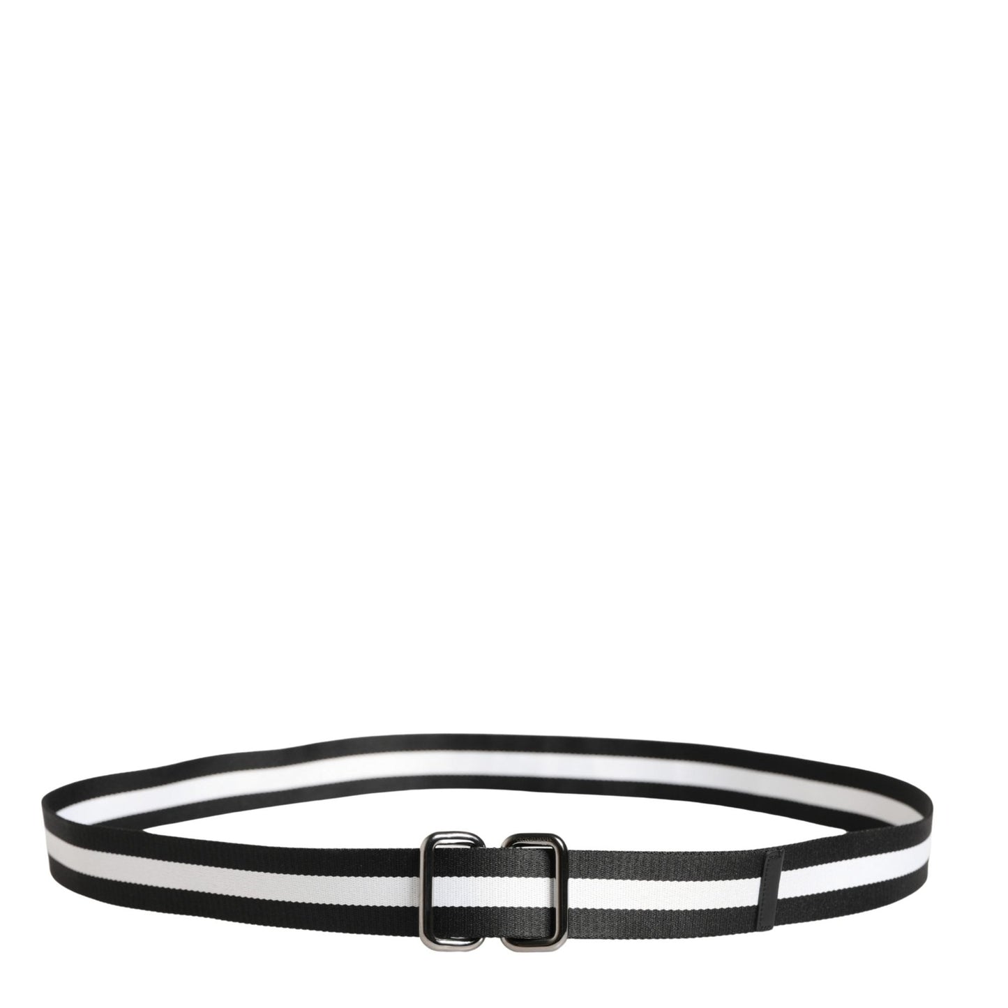 Dolce & Gabbana Men Black White Nylon Logo Metal Buckle Belt
