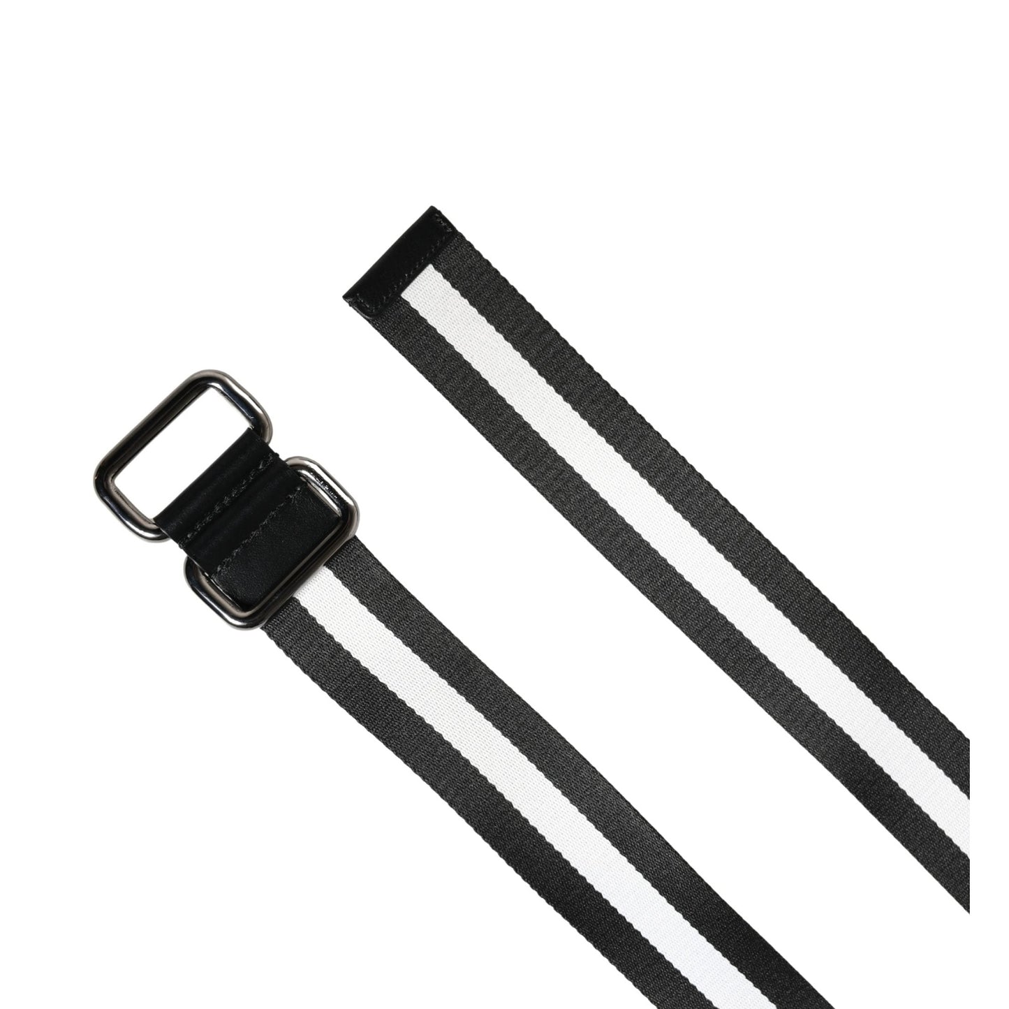 Dolce & Gabbana Men Black White Nylon Logo Metal Buckle Belt