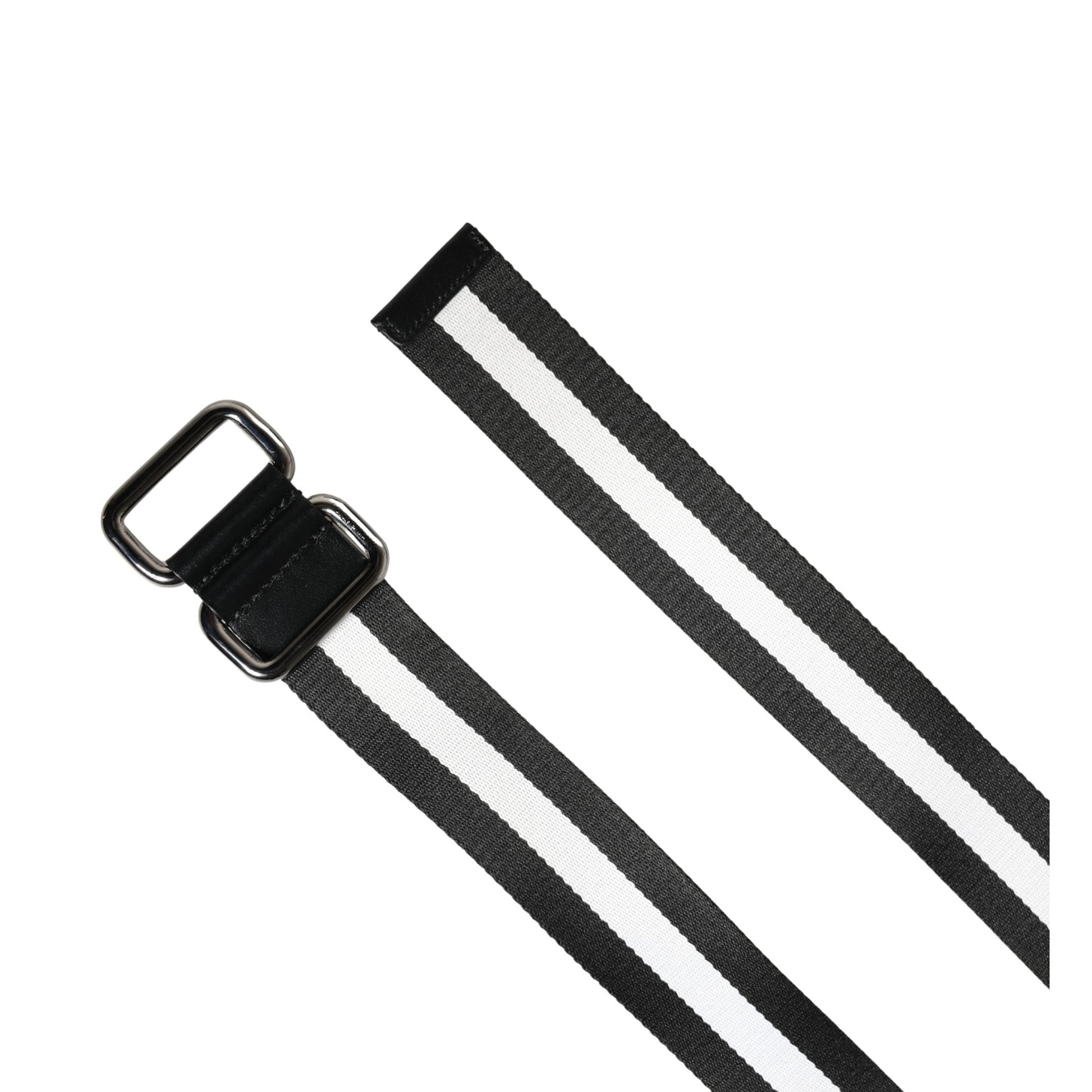 Dolce & Gabbana Men Black White Nylon Logo Metal Buckle Belt
