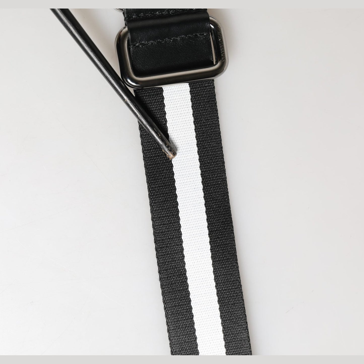 Dolce & Gabbana Men Black White Nylon Logo Metal Buckle Belt