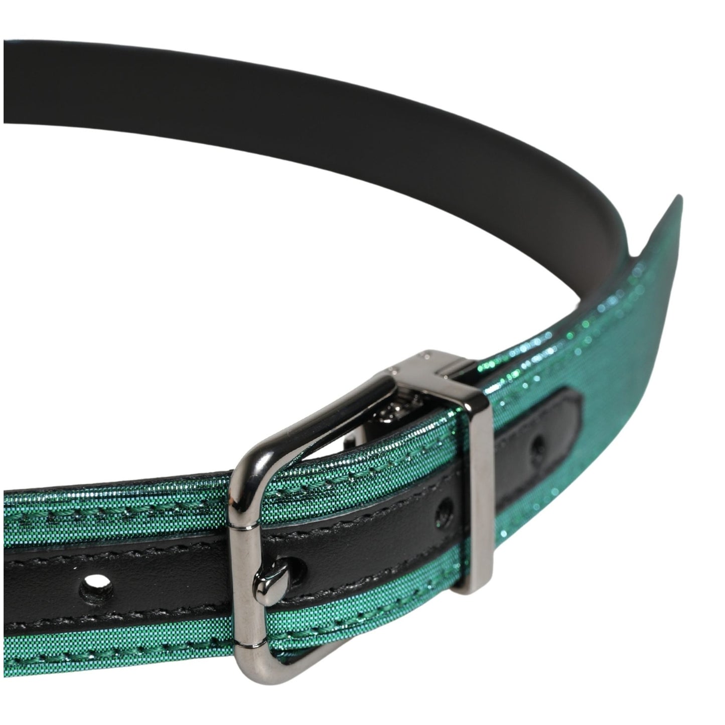 Dolce & Gabbana Men Green Lurex Polyester Metal Buckle Belt