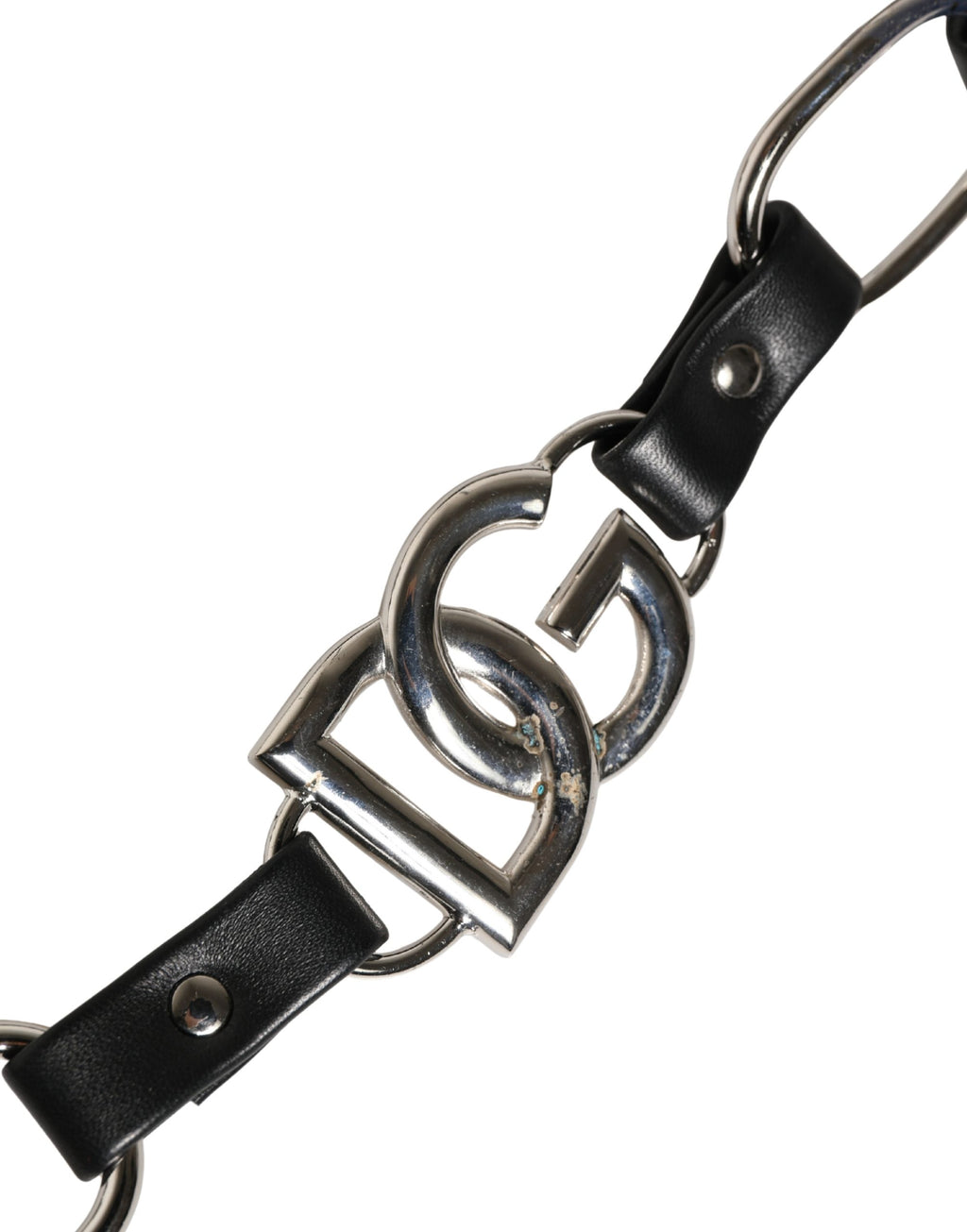Dolce & Gabbana Black Leather Silver Chain Bag Accessory Shoulder Strap - Eljoys Fashion 