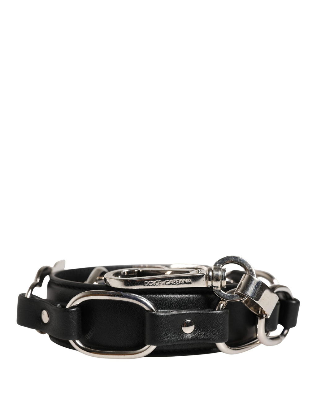 Dolce & Gabbana Black Leather Silver Chain Bag Accessory Shoulder Strap - Eljoys Fashion 