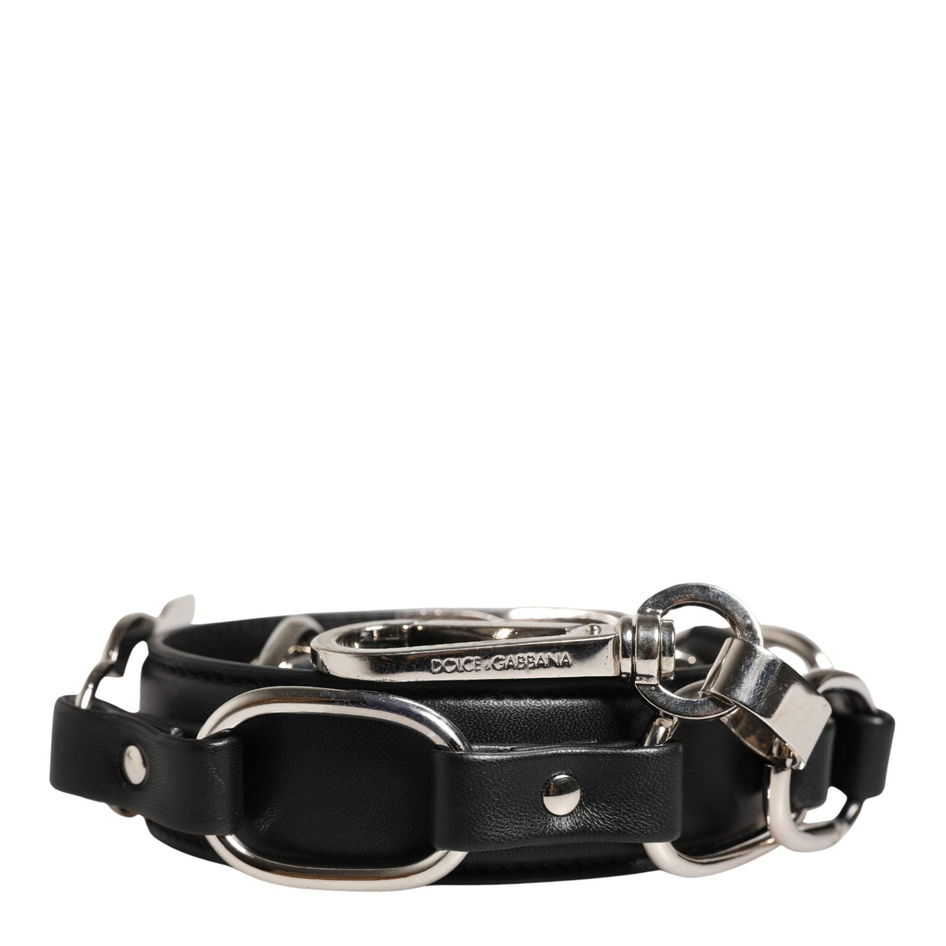 Dolce & Gabbana Black Leather Silver Chain Bag Accessory Shoulder Strap