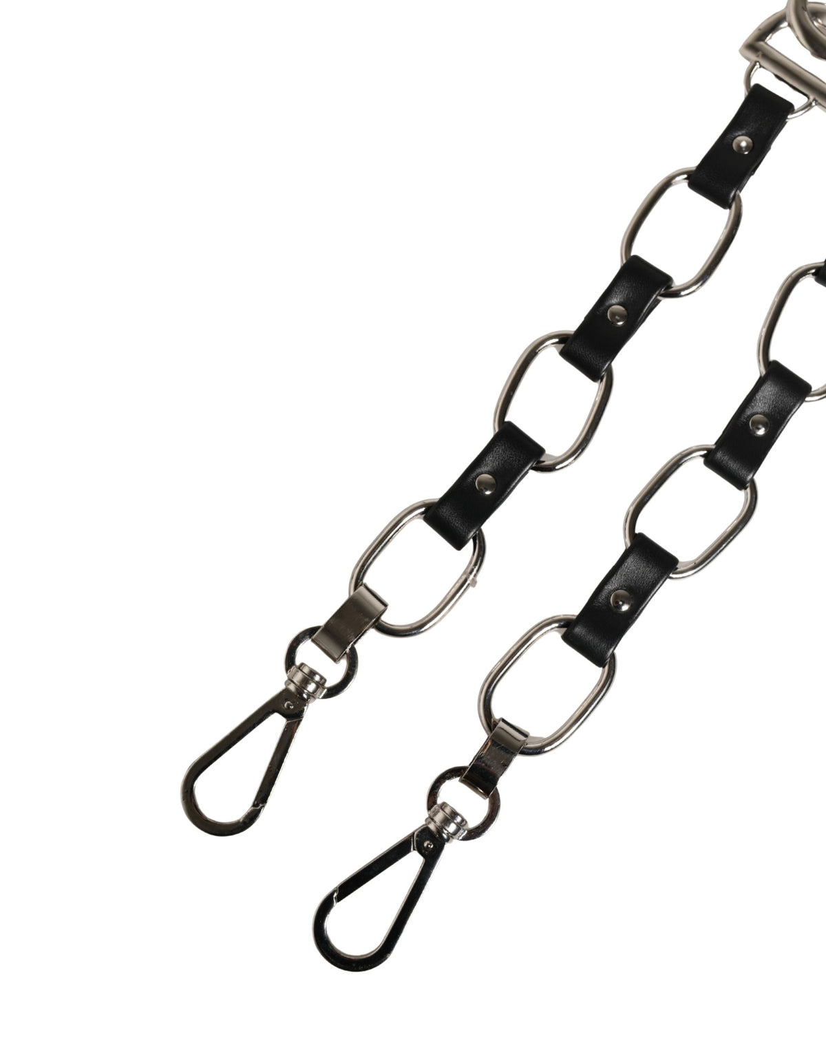 Dolce & Gabbana Black Leather Silver Chain Bag Accessory Shoulder Strap - Eljoys Fashion 