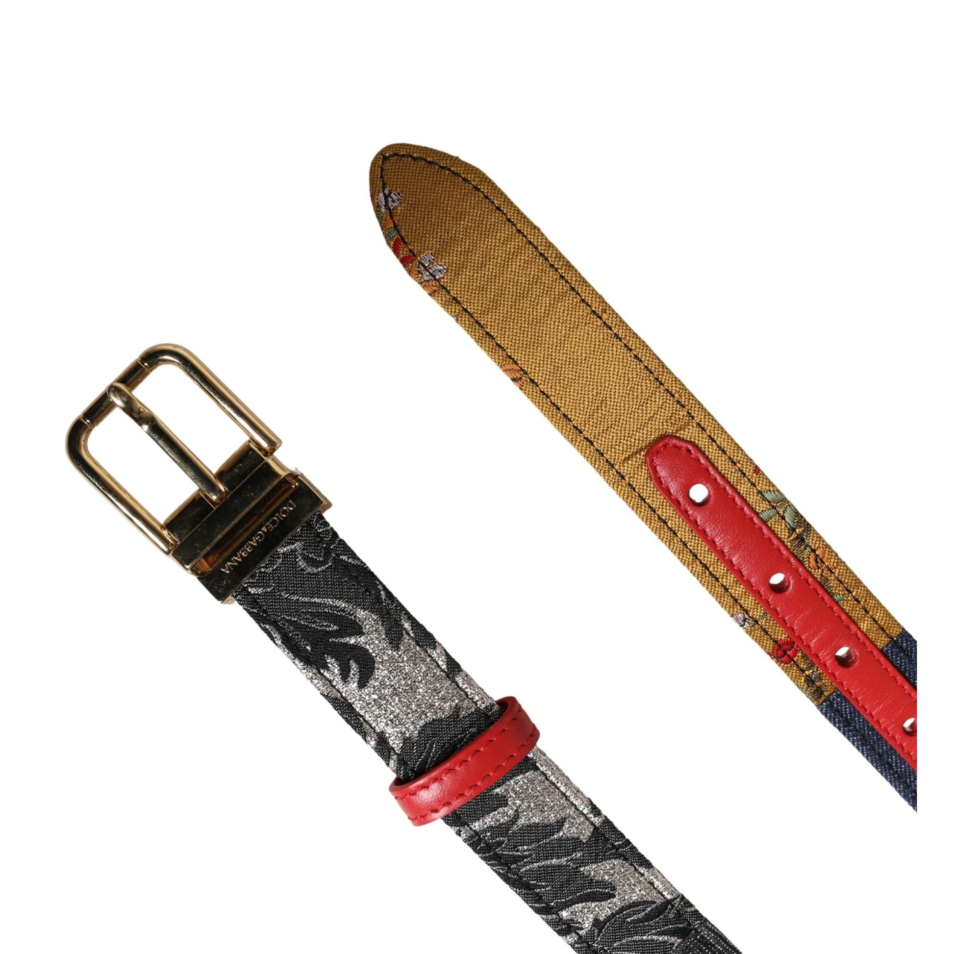 Dolce & Gabbana Multicolor Floral Jacquard Metal Buckle Belt