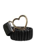 Dolce & Gabbana Black Leather Gold Heart Metal Buckle Belt - Eljoys Fashion 