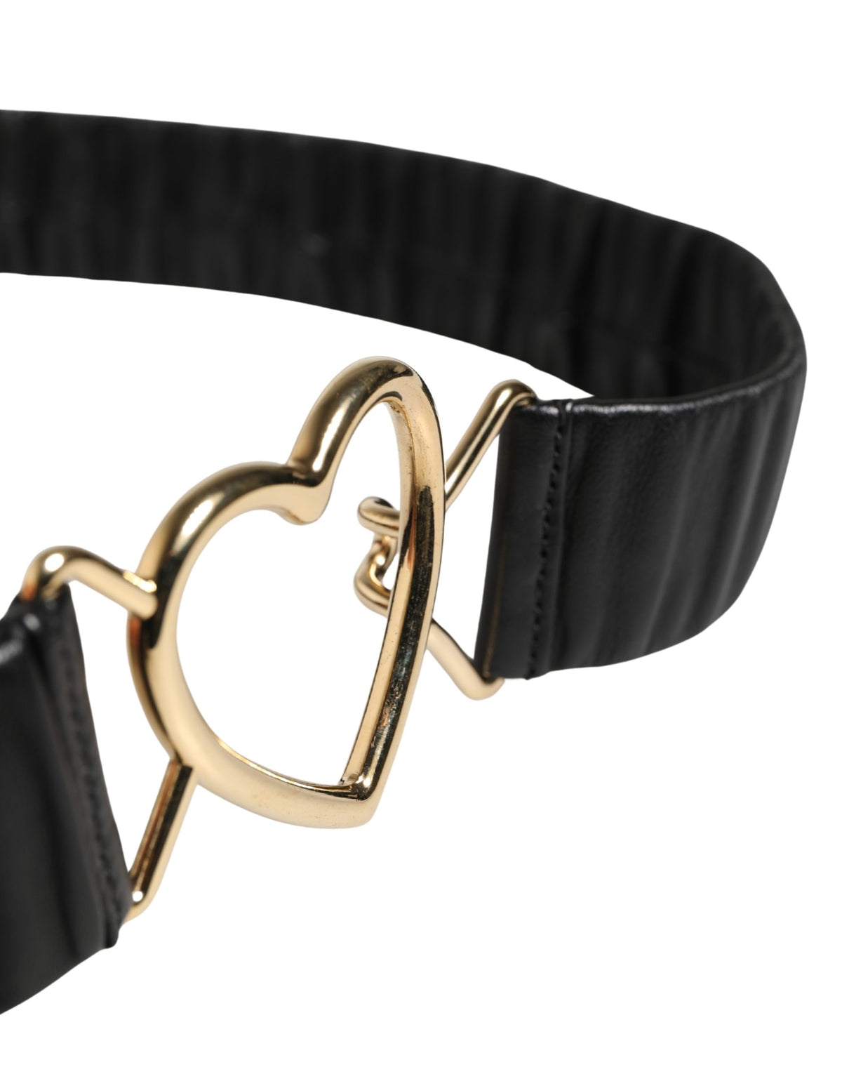 Dolce & Gabbana Black Leather Gold Heart Metal Buckle Belt - Eljoys Fashion 