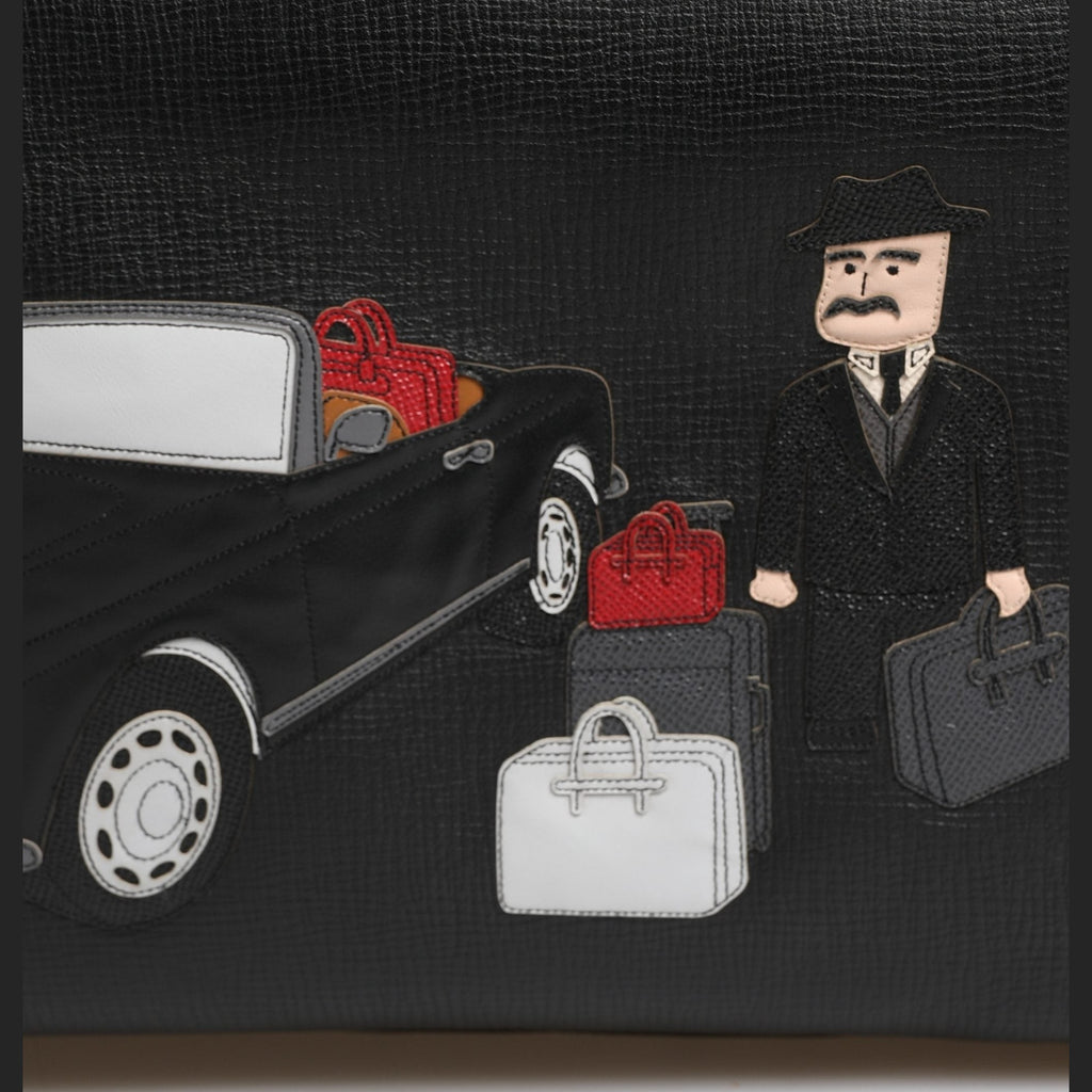Dolce & Gabbana Black Car Man Applique Leather Weekender Borse Bag
