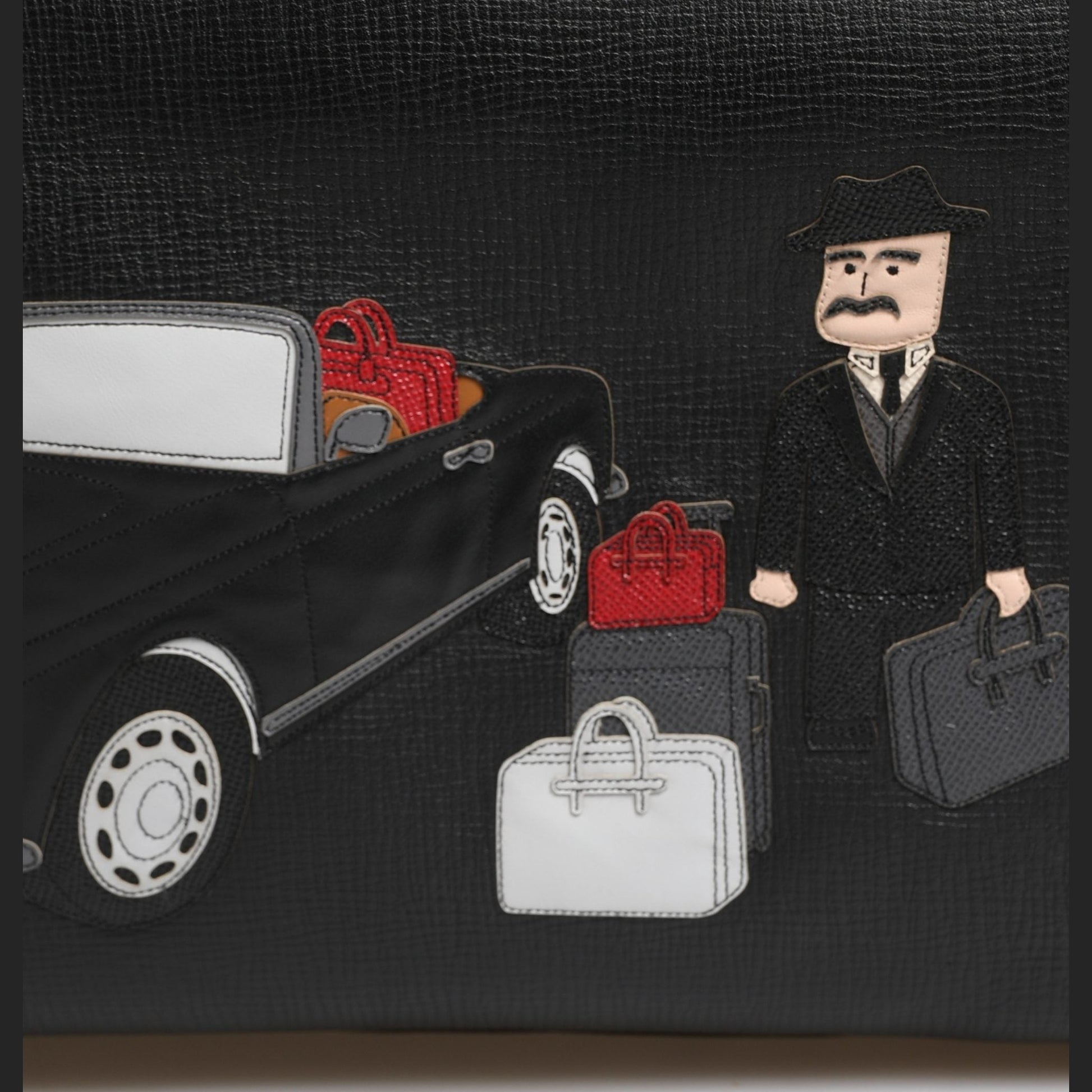 Dolce & Gabbana Black Car Man Applique Leather Weekender Borse Bag