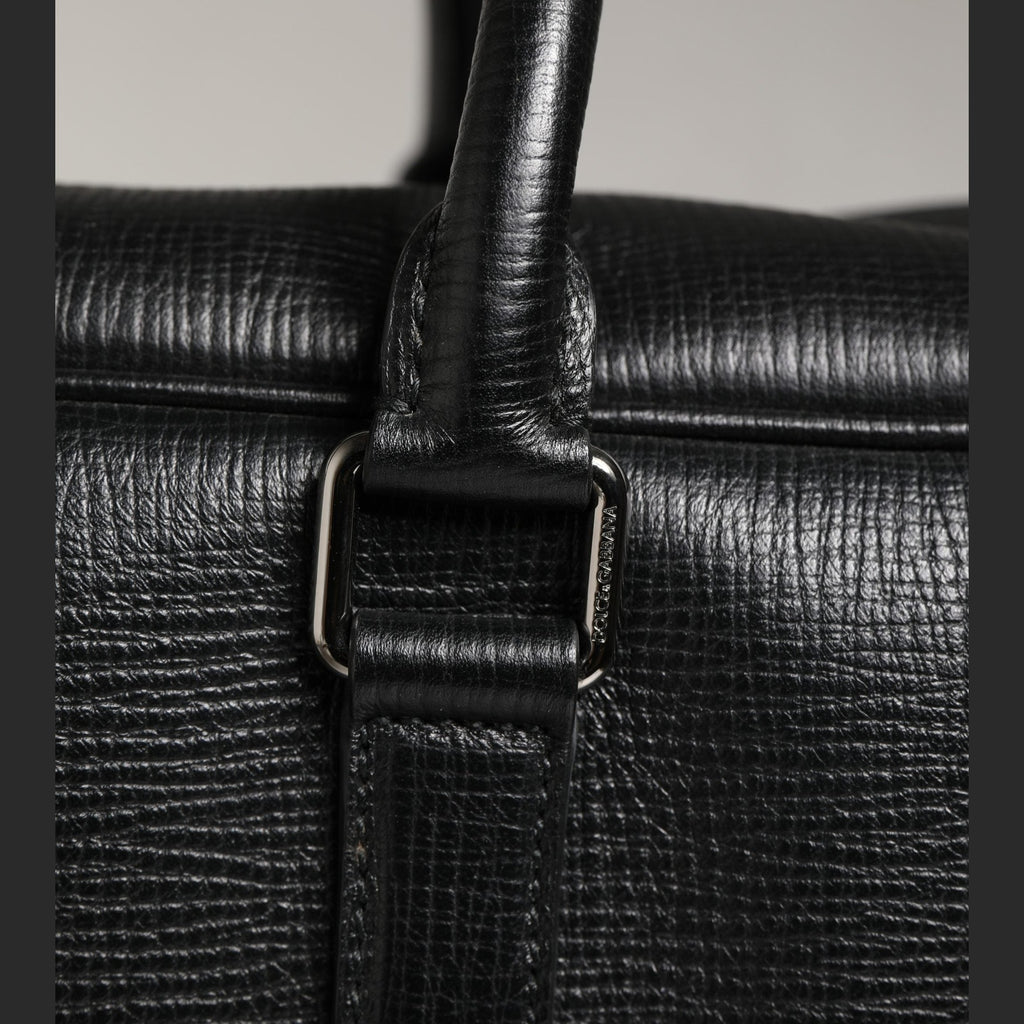 Dolce & Gabbana Black Car Man Applique Leather Weekender Borse Bag