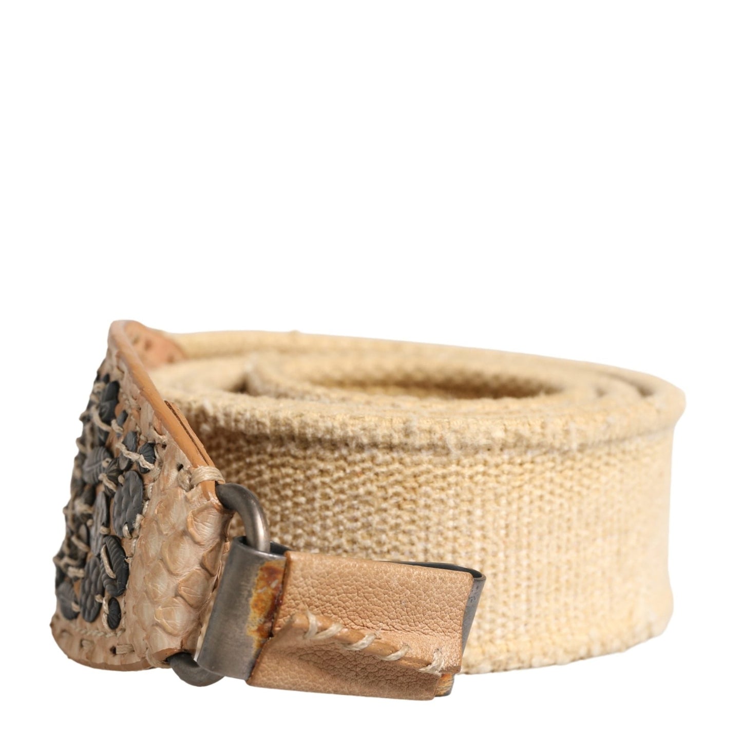 Ermanno Scervino Beige Canvas Embellished Metal Buckle Belt