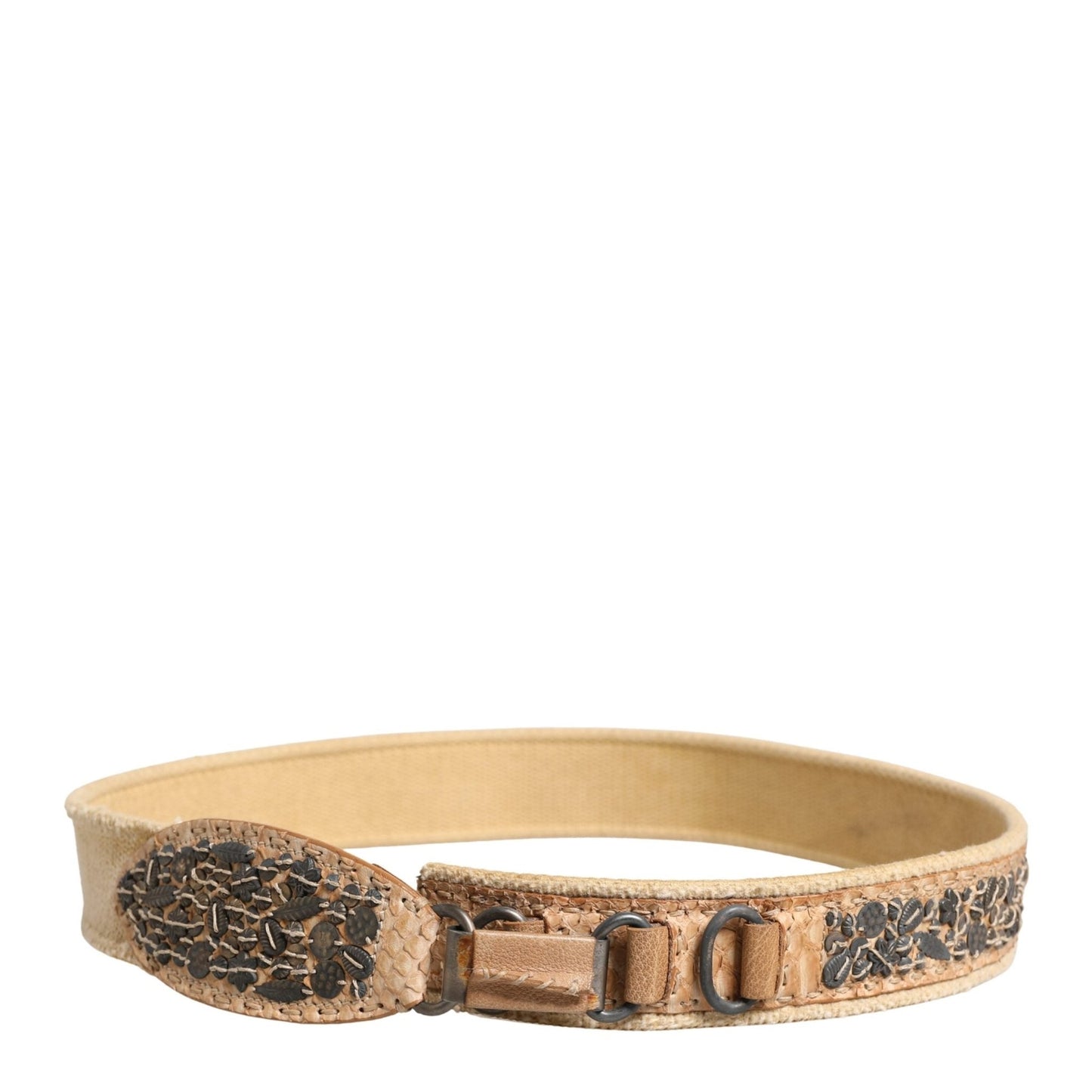 Ermanno Scervino Beige Canvas Embellished Metal Buckle Belt