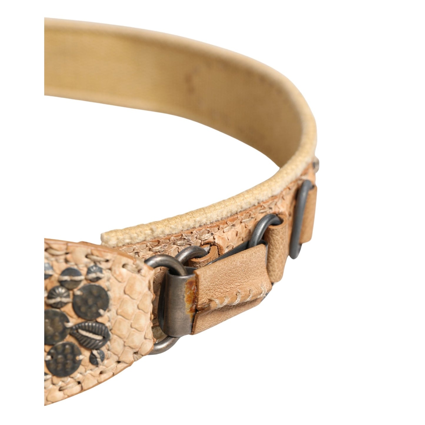 Ermanno Scervino Beige Canvas Embellished Metal Buckle Belt