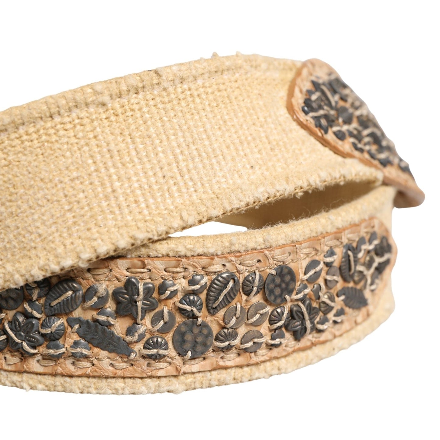 Ermanno Scervino Beige Canvas Embellished Metal Buckle Belt
