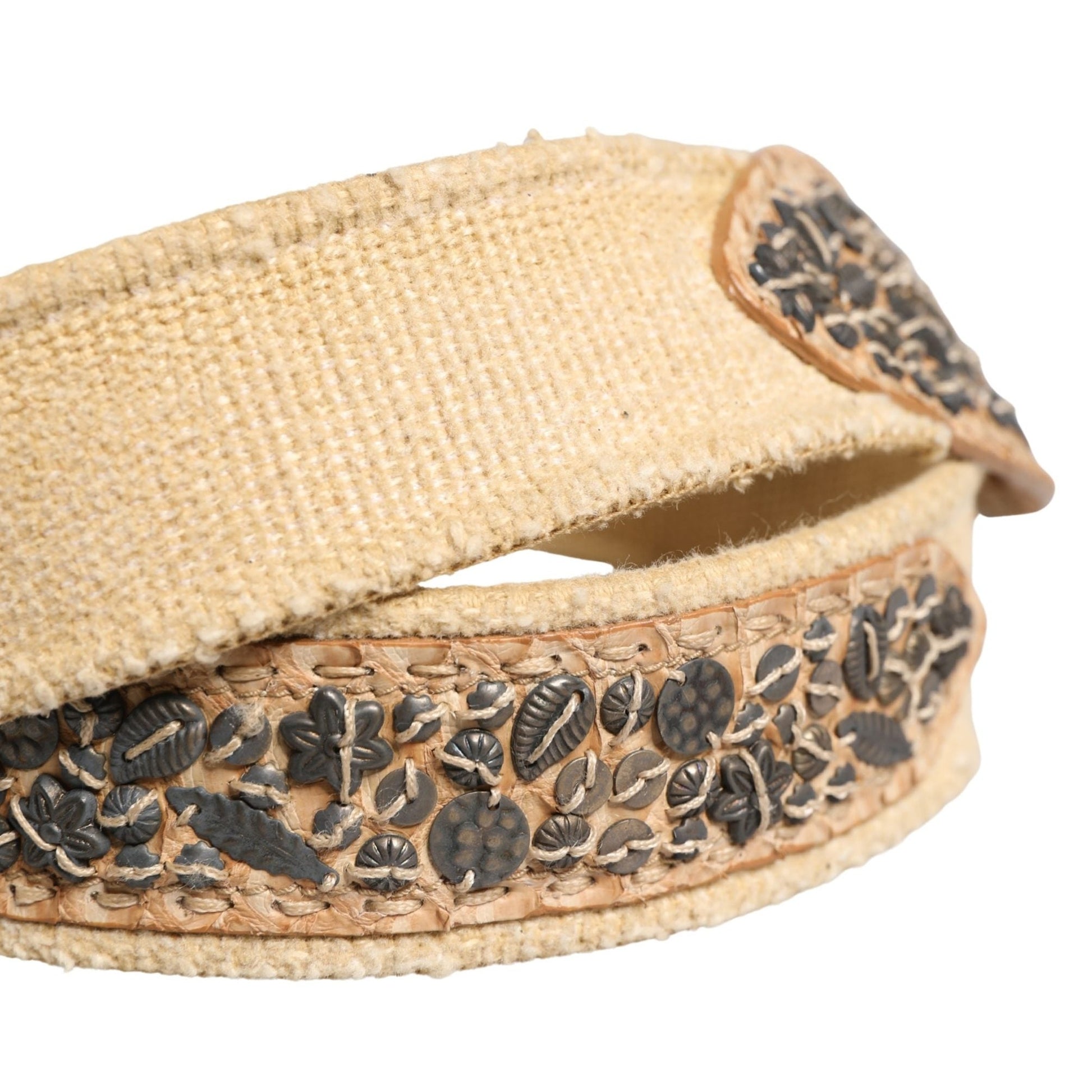 Ermanno Scervino Beige Canvas Embellished Metal Buckle Belt