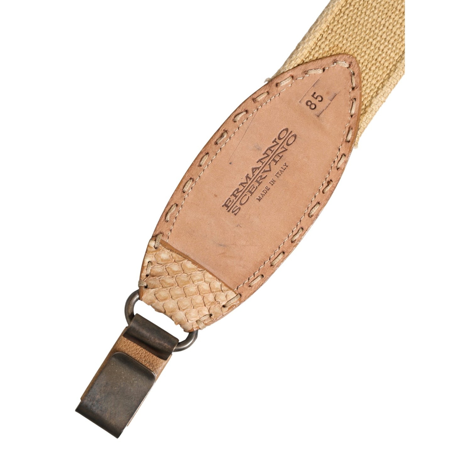 Ermanno Scervino Beige Canvas Embellished Metal Buckle Belt