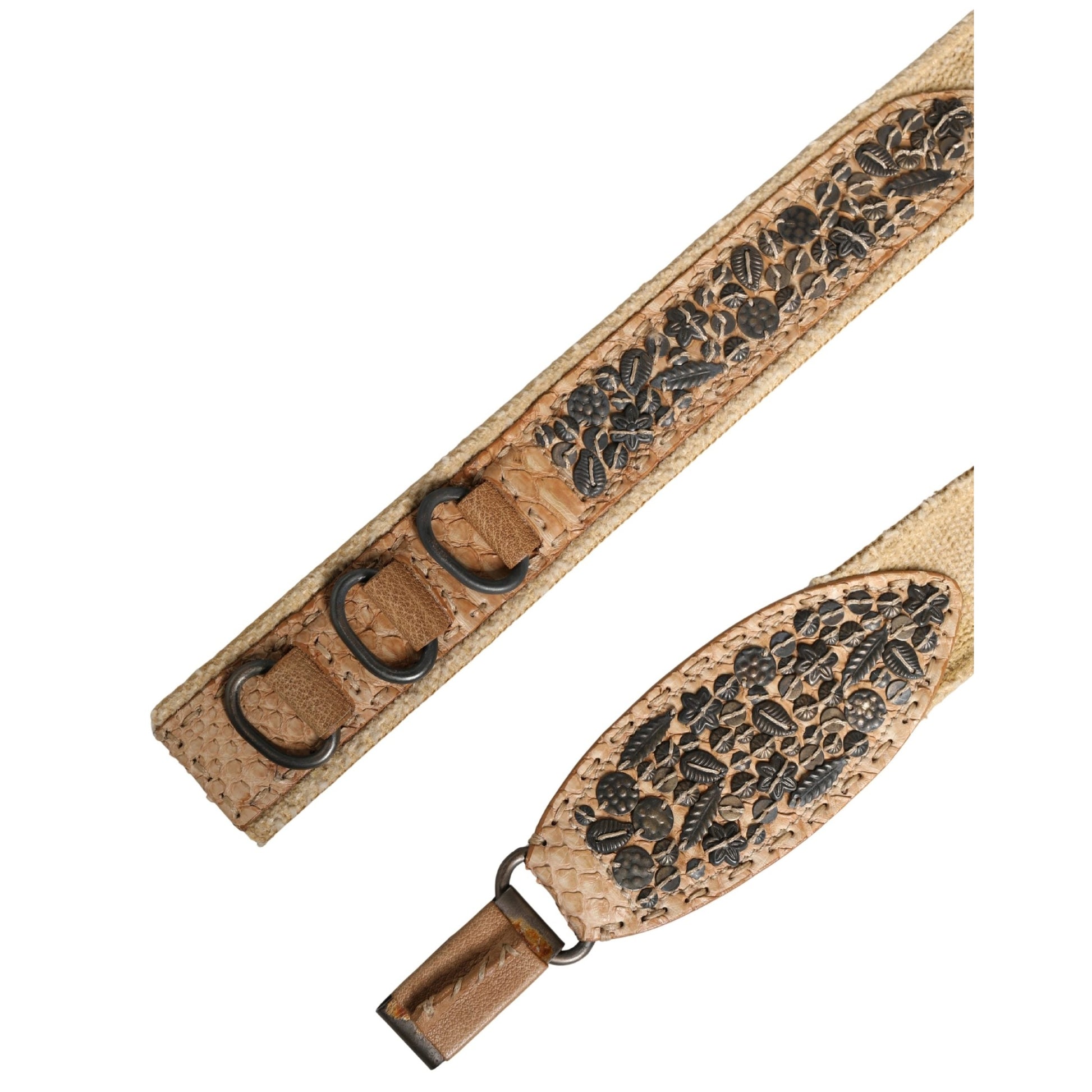 Ermanno Scervino Beige Canvas Embellished Metal Buckle Belt