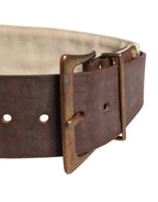 Ermanno Scervino beige and brown leather belt with canvas strap and metal buckle, stylish accessory for men's or women's outfits.