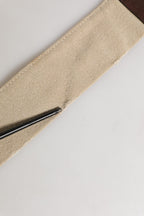 Beige and brown leather and canvas belt with metal buckle by Ermanno Scervino, stylish accessory for men or women.