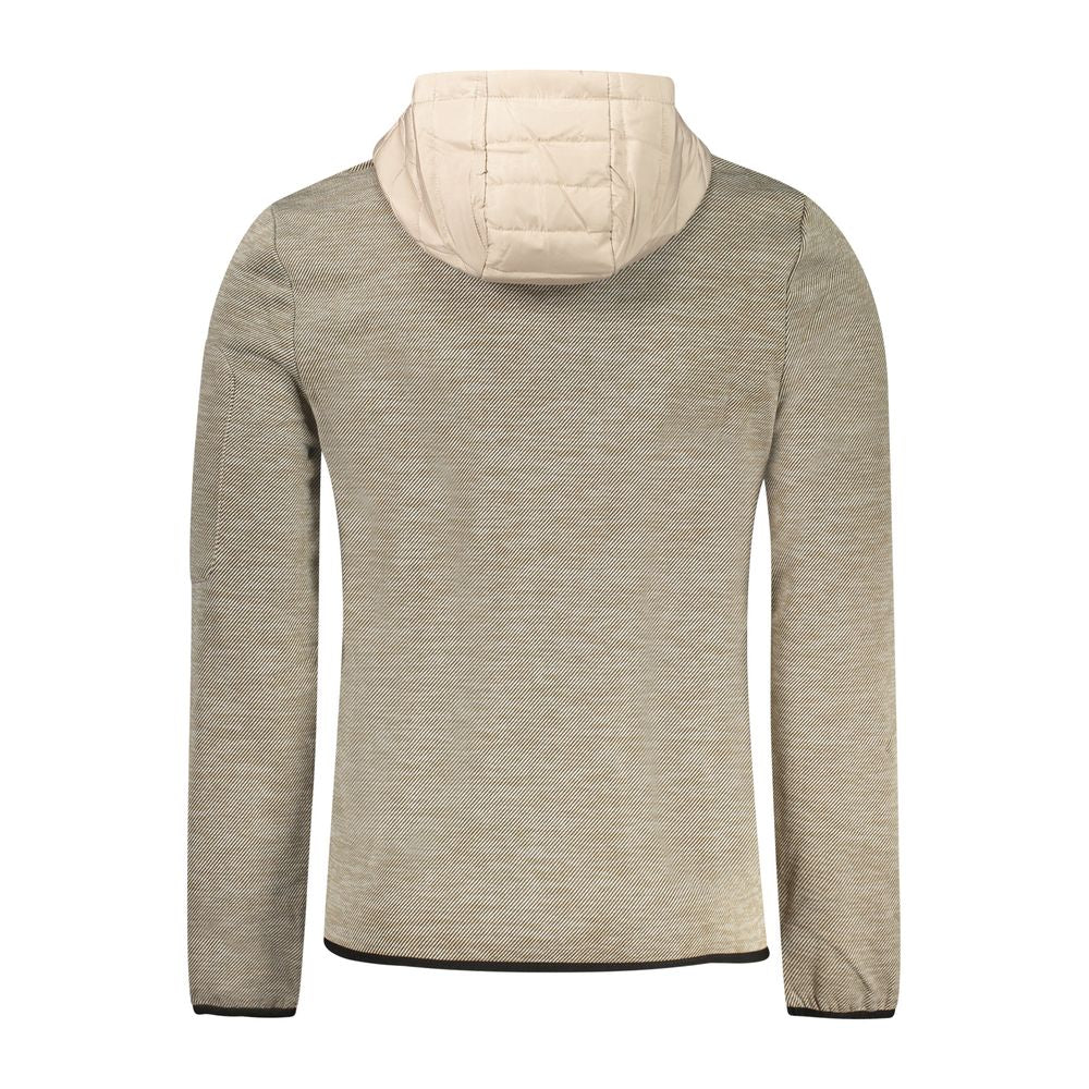 Norway 1963 beige polyester men's jacket displayed on a hanger, showing front view with collar and full-length sleeves.