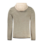 Norway 1963 beige polyester men's jacket displayed on a hanger, showing front view with collar and full-length sleeves.