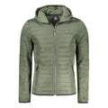 Norway 1963 Verde polyester men's jacket displayed on a hanger, featuring a classic design with a full front zipper and adjustable collar.