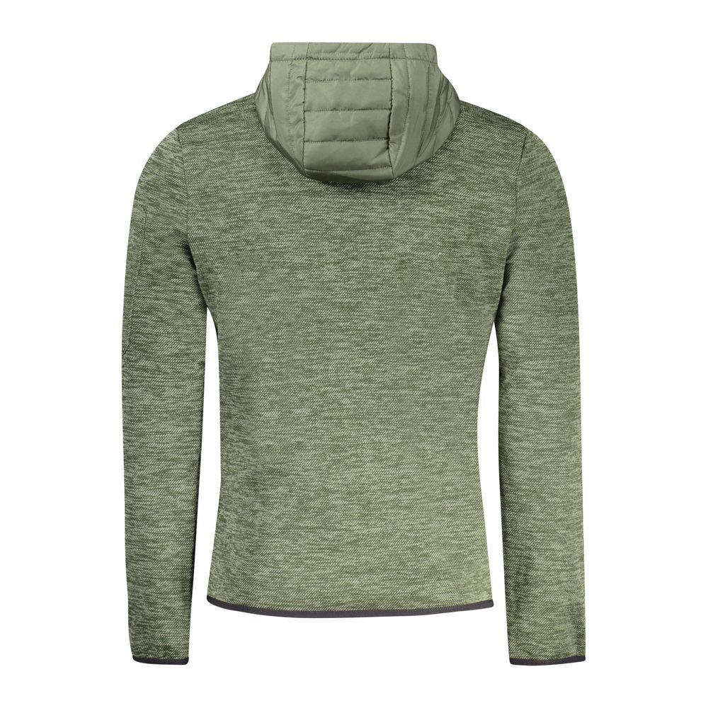 Norway 1963 Verde polyester men's jacket hanging on a wooden hanger, showcasing casual style and durable fabric.