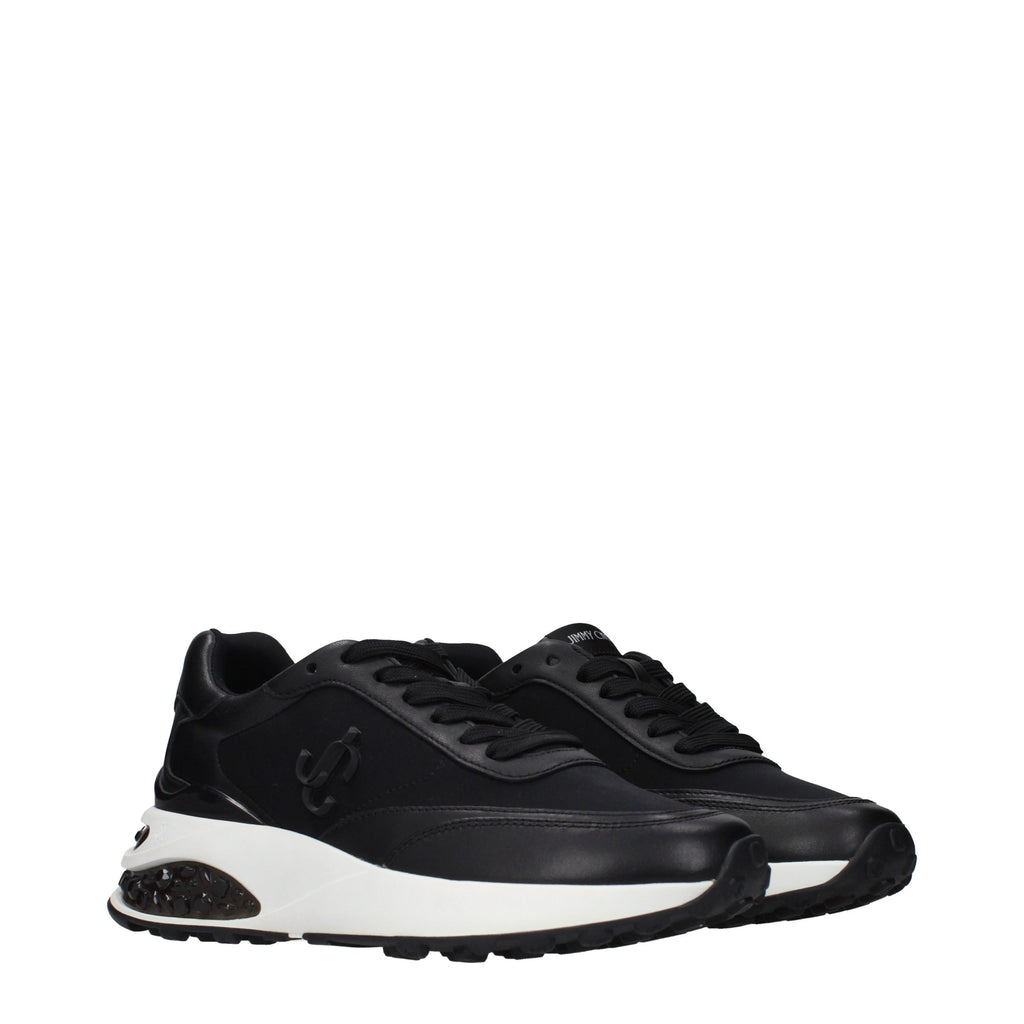 Jimmy Choo black fabric athletic sneakers with sleek design and white sole, suitable for casual and sportswear.